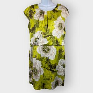 Jones New York Womens Midi Dress | 14 | Green Floral | Lined | Stretch | Career